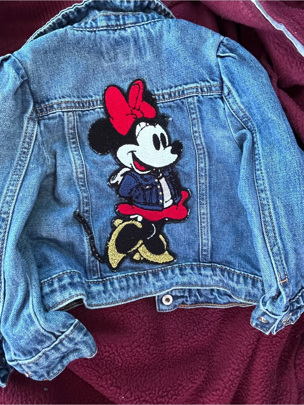 Gap Disney Kids Denim Jacket with Minnie Patch - Blue, Red, Gold Size 3